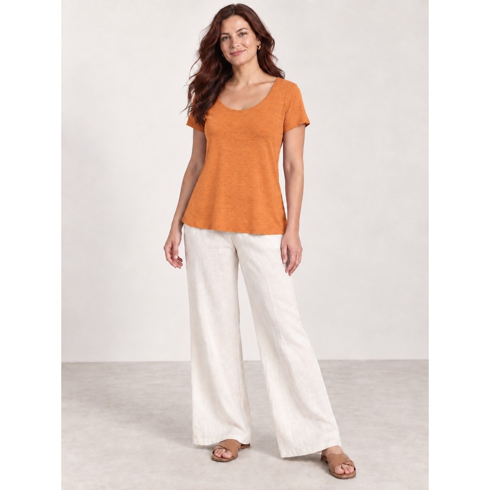 Eileen Fisher Orange 100% Linen Scoop Neck Top Minimalist Old Money Boho Medium